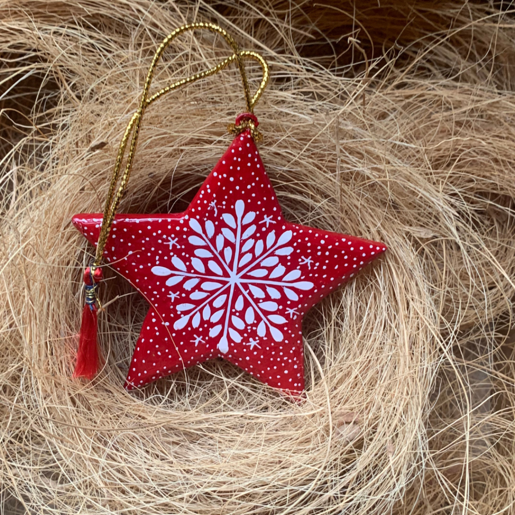 Red Snowflake - Star | Hand-Painted Hanging Christmas Decoration ...
