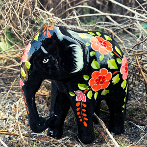 Large Black Floral elephant