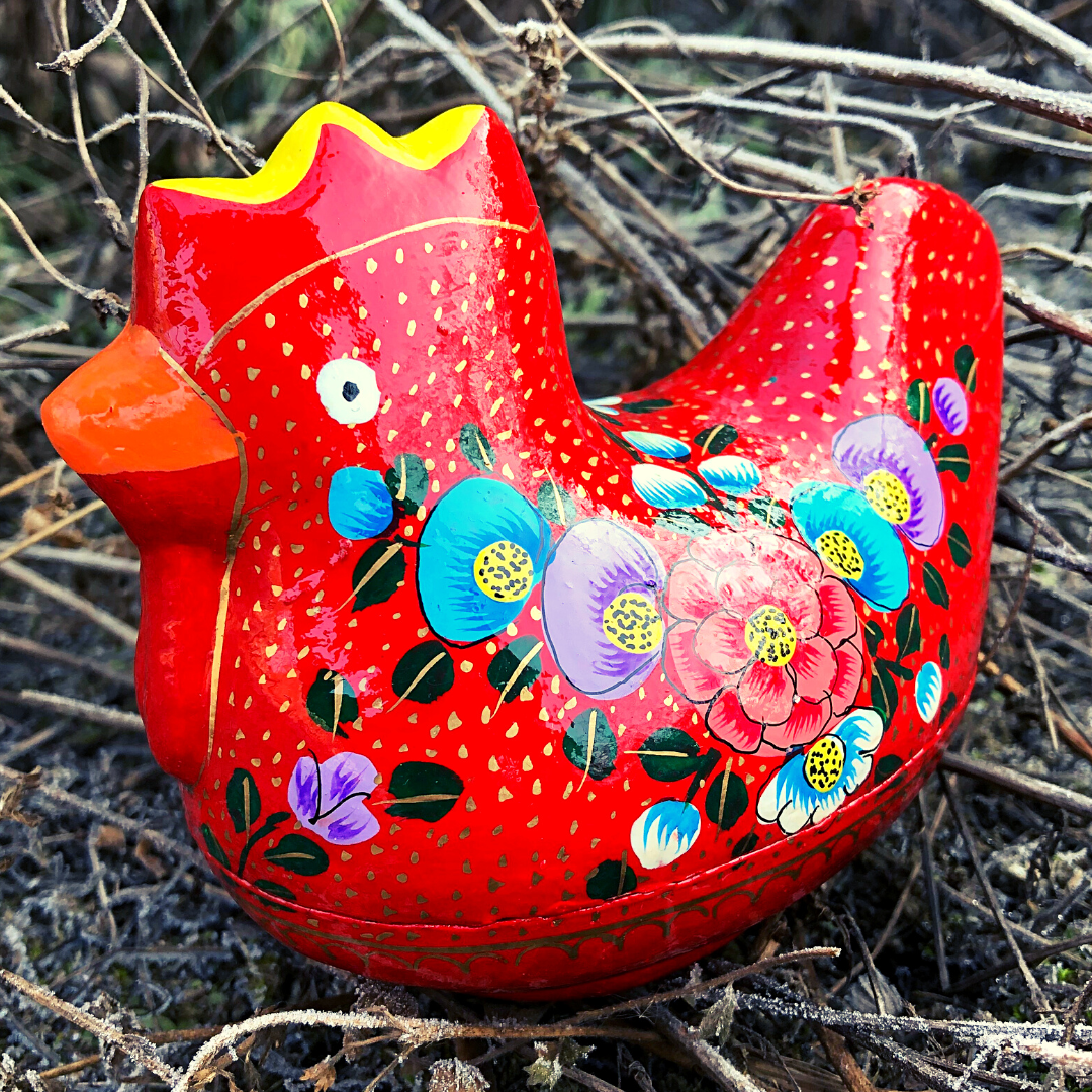 Red Floral opening hen