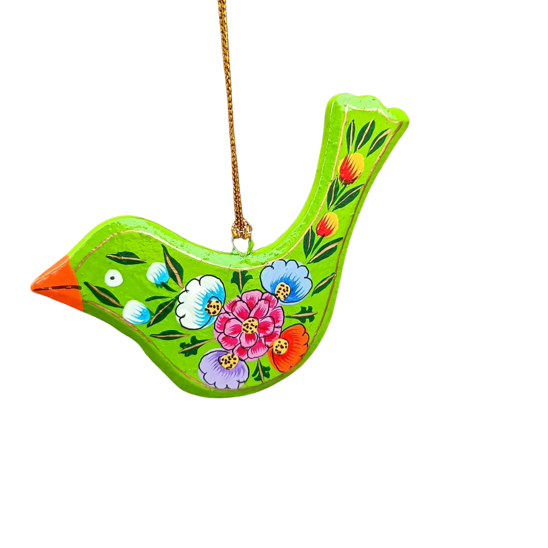 3 Hanging Bird Decoration Green Floral