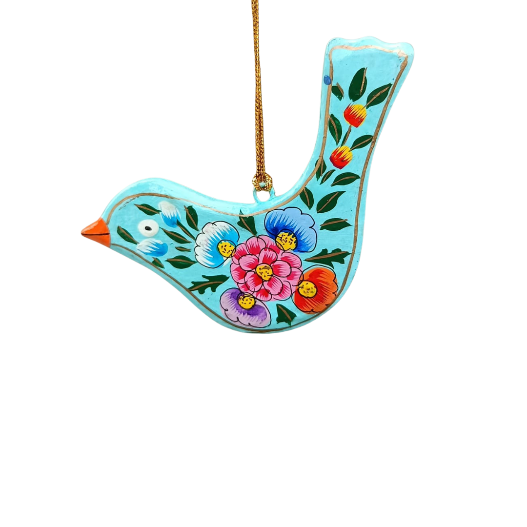 3" Hanging Bird Decoration Turquoise Floral
