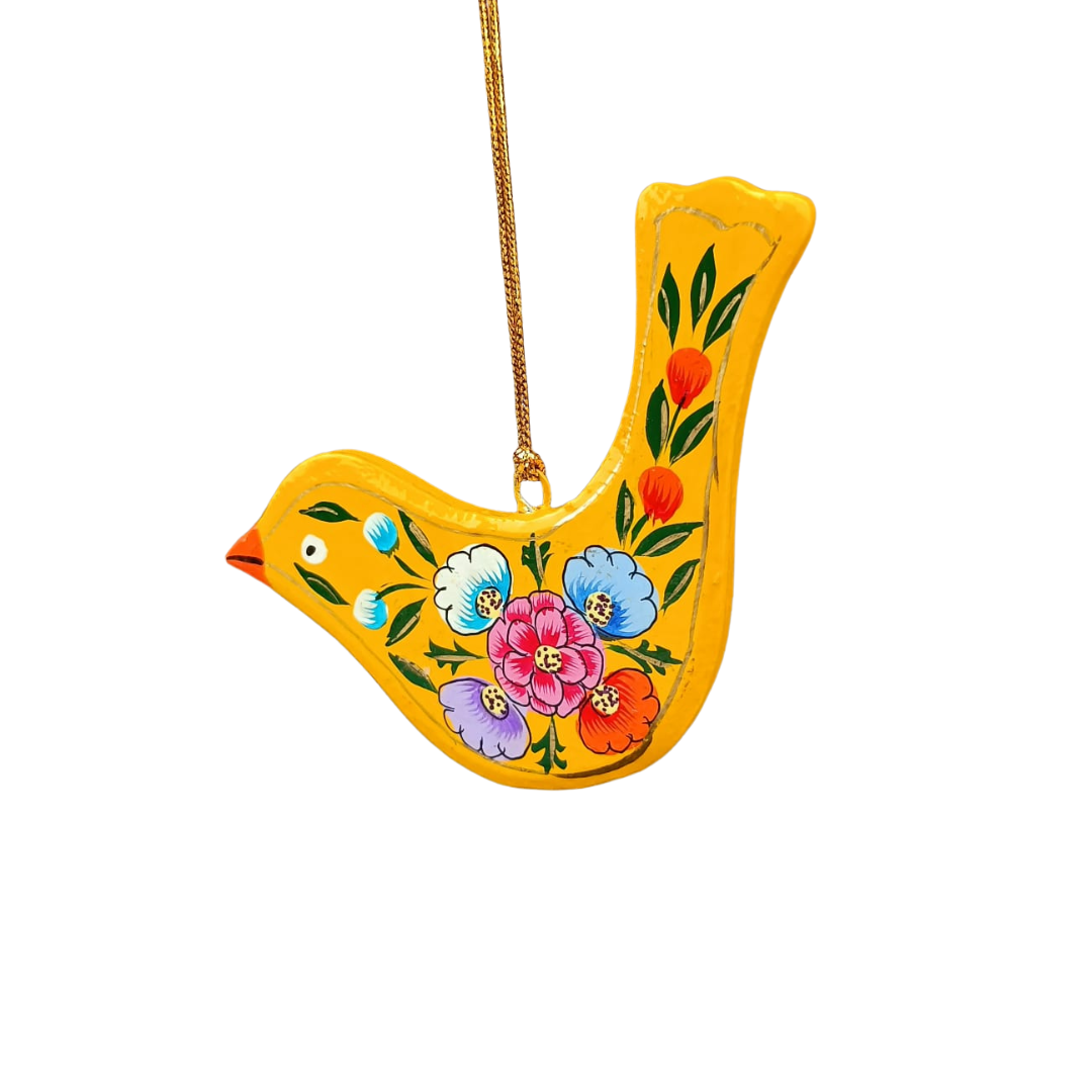 3" Hanging Bird Decoration Yellow Floral