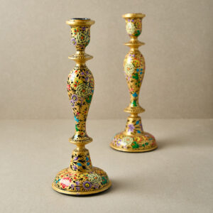 Hand-Painted Wooden Candle Stick Holder 12″ | Gold Floral