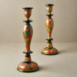 Hand-Painted Wooden Candle Stick Holder 12" | Multi Floral