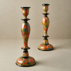 Hand-Painted Wooden Candle Stick Holder 12" | Multi Floral