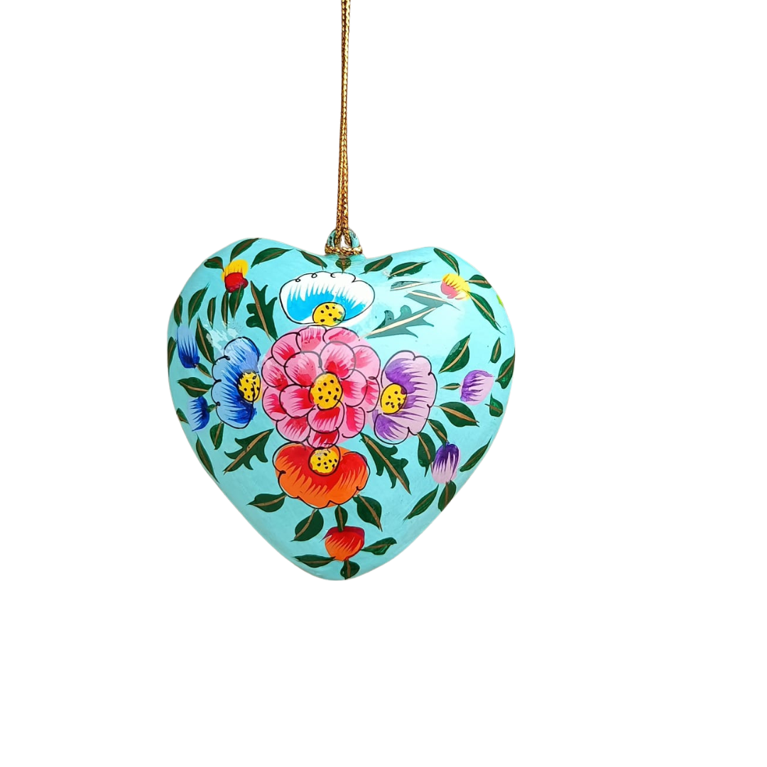 Hanging Heart Decoration - 3 Turquoise Floral