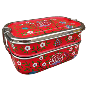 Stainless Steel - Hand-painted Lunchbox - Red Spring Design