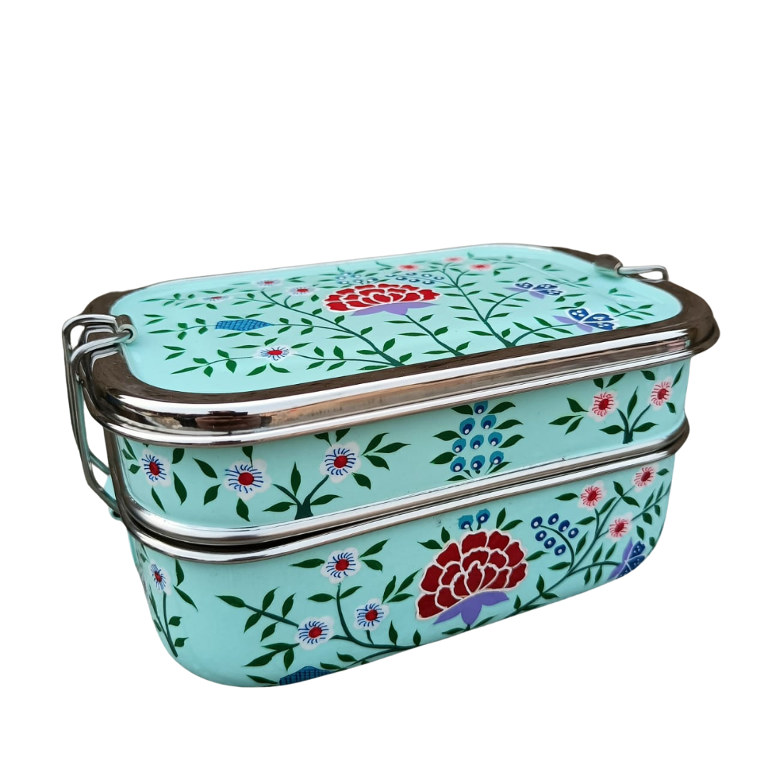 Stainless Steel - Hand-painted Lunchbox - Turquoise Spring Design