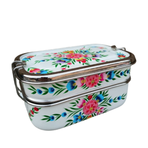 Stainless Steel - Hand-painted Lunchbox - White Floral Garland Design