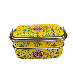 Stainless Steel - Hand-painted Lunchbox - Yellow Leaf Design (1)