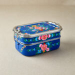 Dark Blue Floral Garland | Stainless Steel - Hand-Painted Tiffin-Style Lunchbox