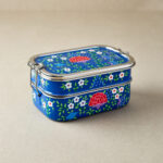 Dark Blue Spring Design | Stainless Steel - Hand-Painted Tiffin-Style Lunchbox
