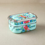 Turquoise Floral Garland | Stainless Steel - Hand-Painted Tiffin-Style Lunchbox
