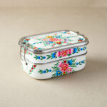 White Floral Garland | Stainless Steel - Hand-painted Tiffin-Style Lunchbox