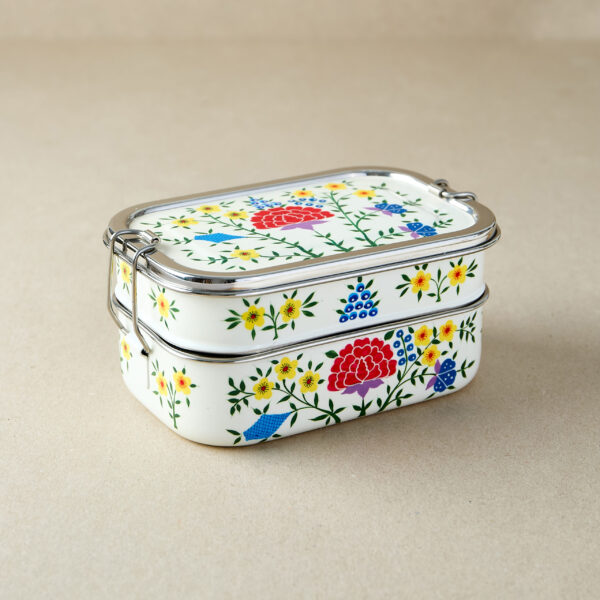 White Spring Design | Stainless Steel - Hand-Painted Tiffin-Style Lunchbox