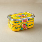 Yellow Floral Garland | Stainless Steel - Hand-Painted Tiffin-Style Lunchbox