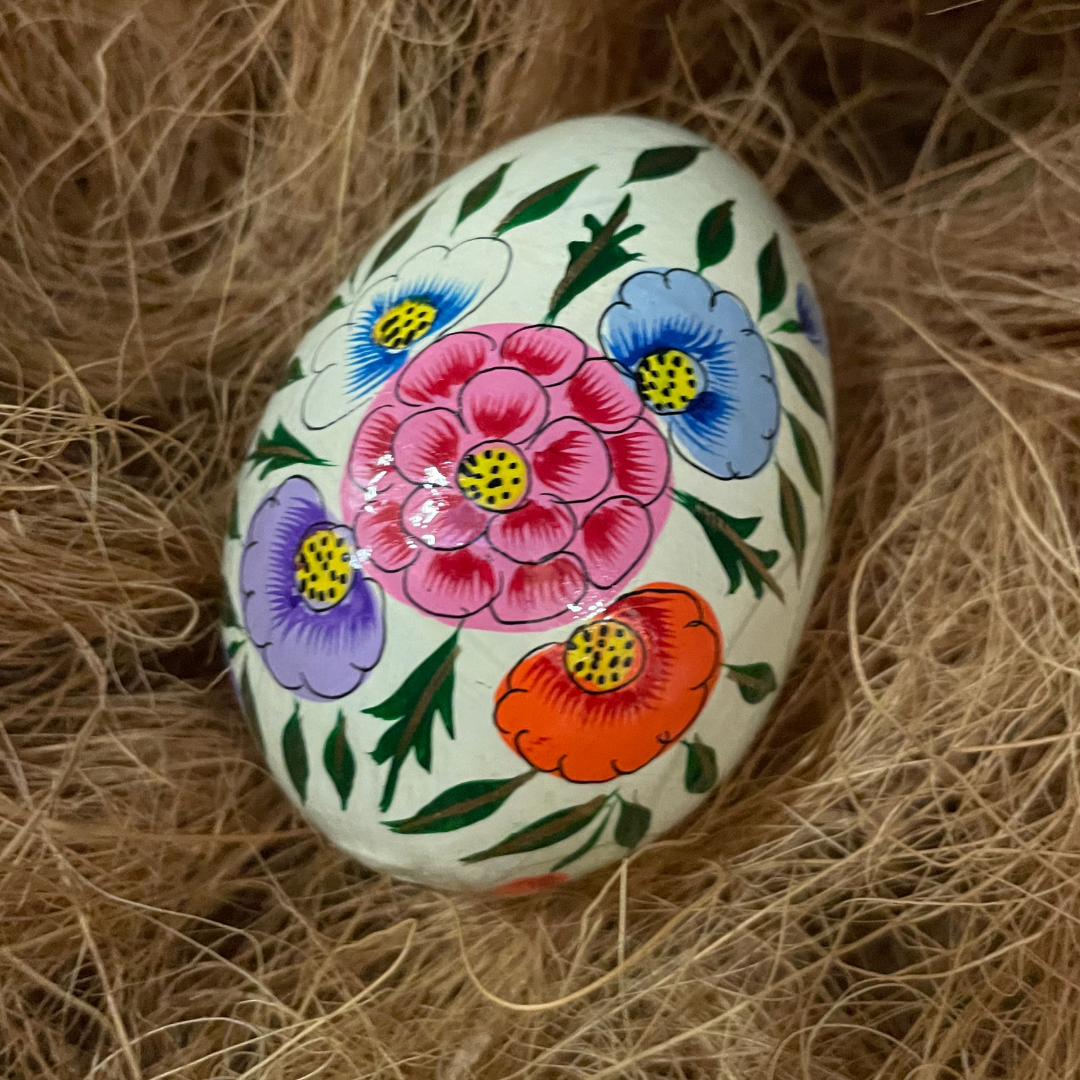3" Solid HandPainted Easter Egg White Floral Dalit Goods Co