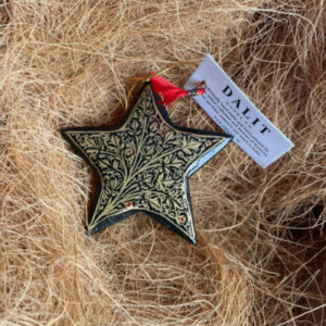 Black and Gold Leaf - Star | Hand-Painted Hanging Christmas Decoration