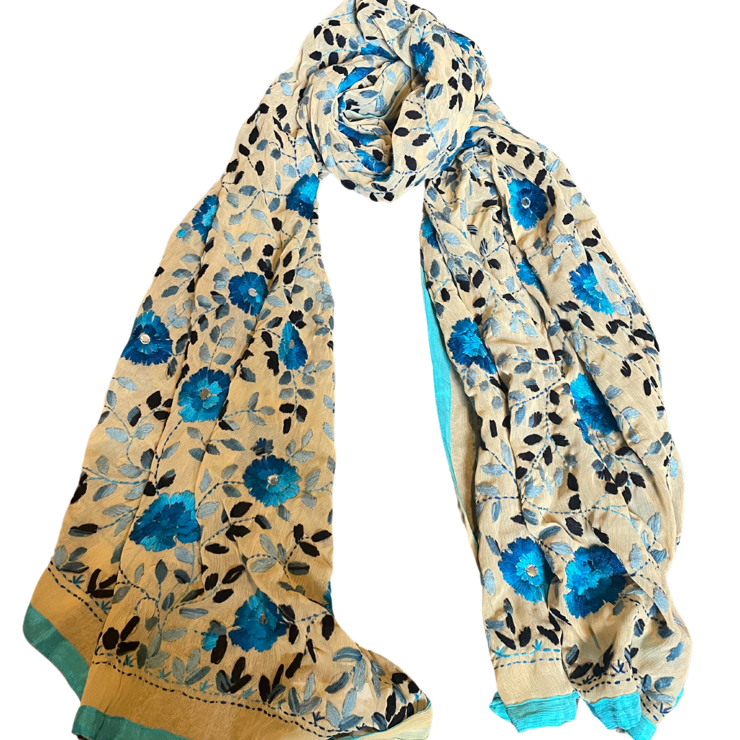 hand embroidered scarfs - Blue