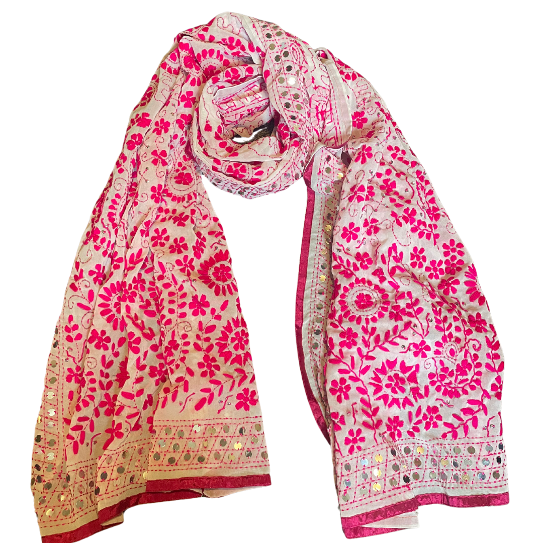 hand embroidered scarfs - Grey & Pink (1)