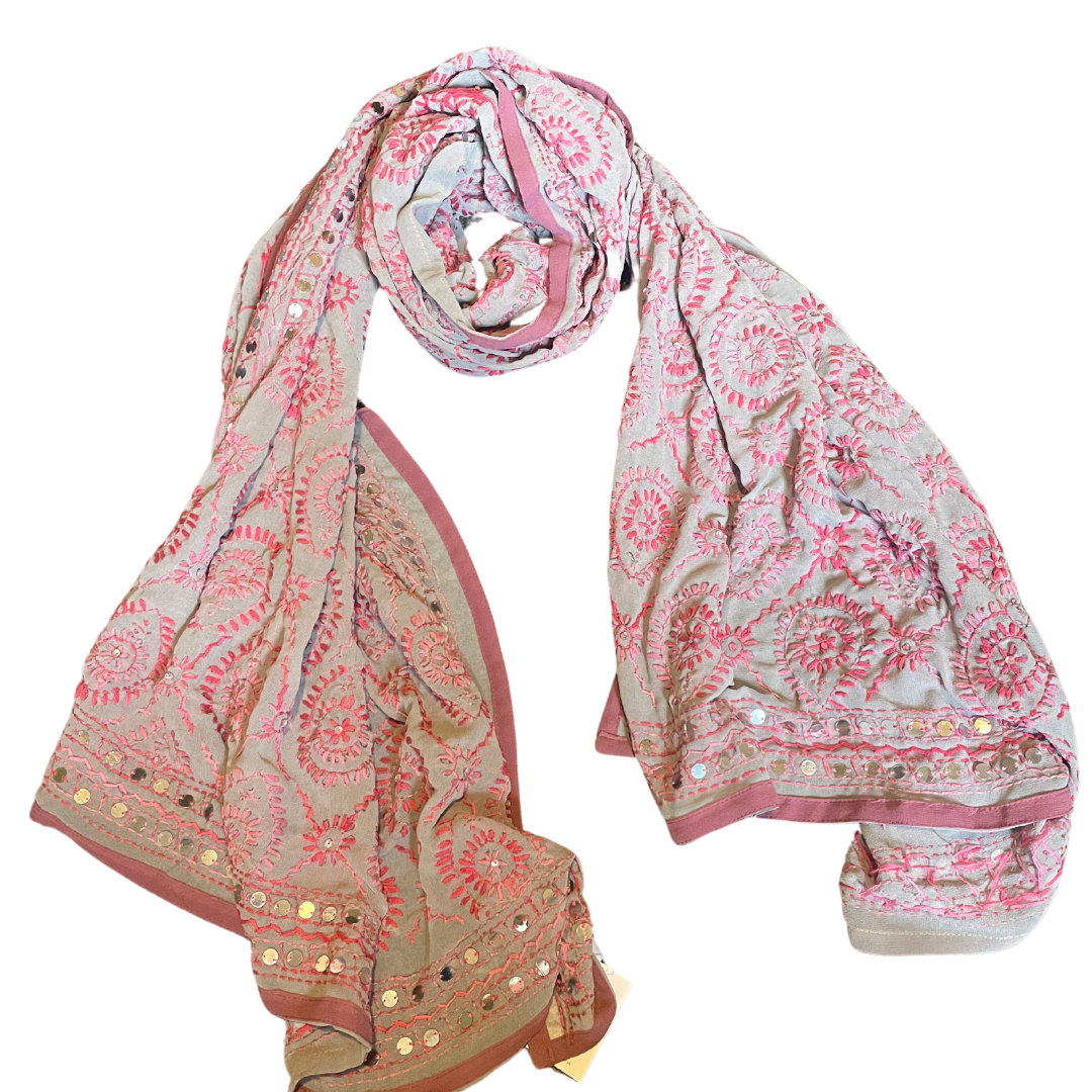 hand embroidered scarfs - Grey & Pink