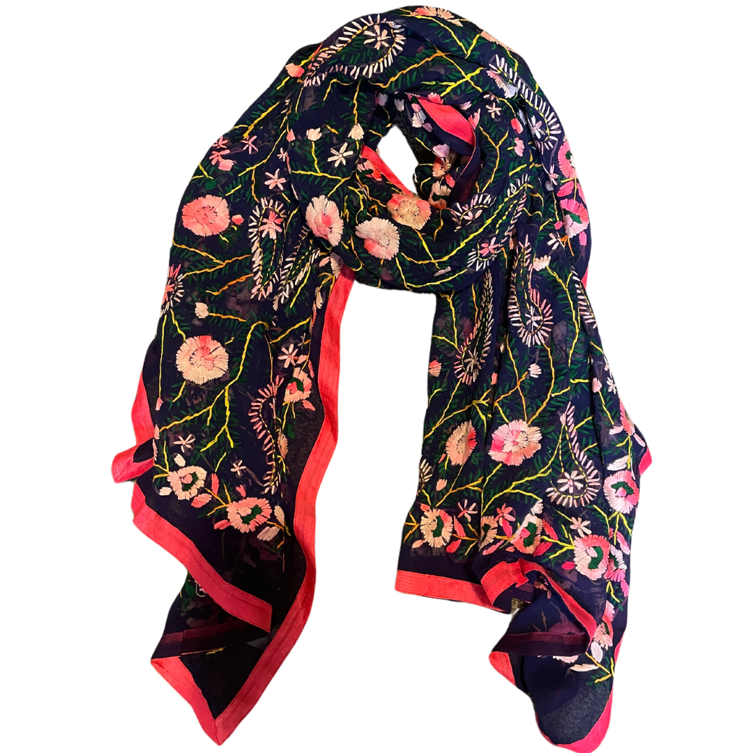 hand embroidered scarfs - Pink Flowers