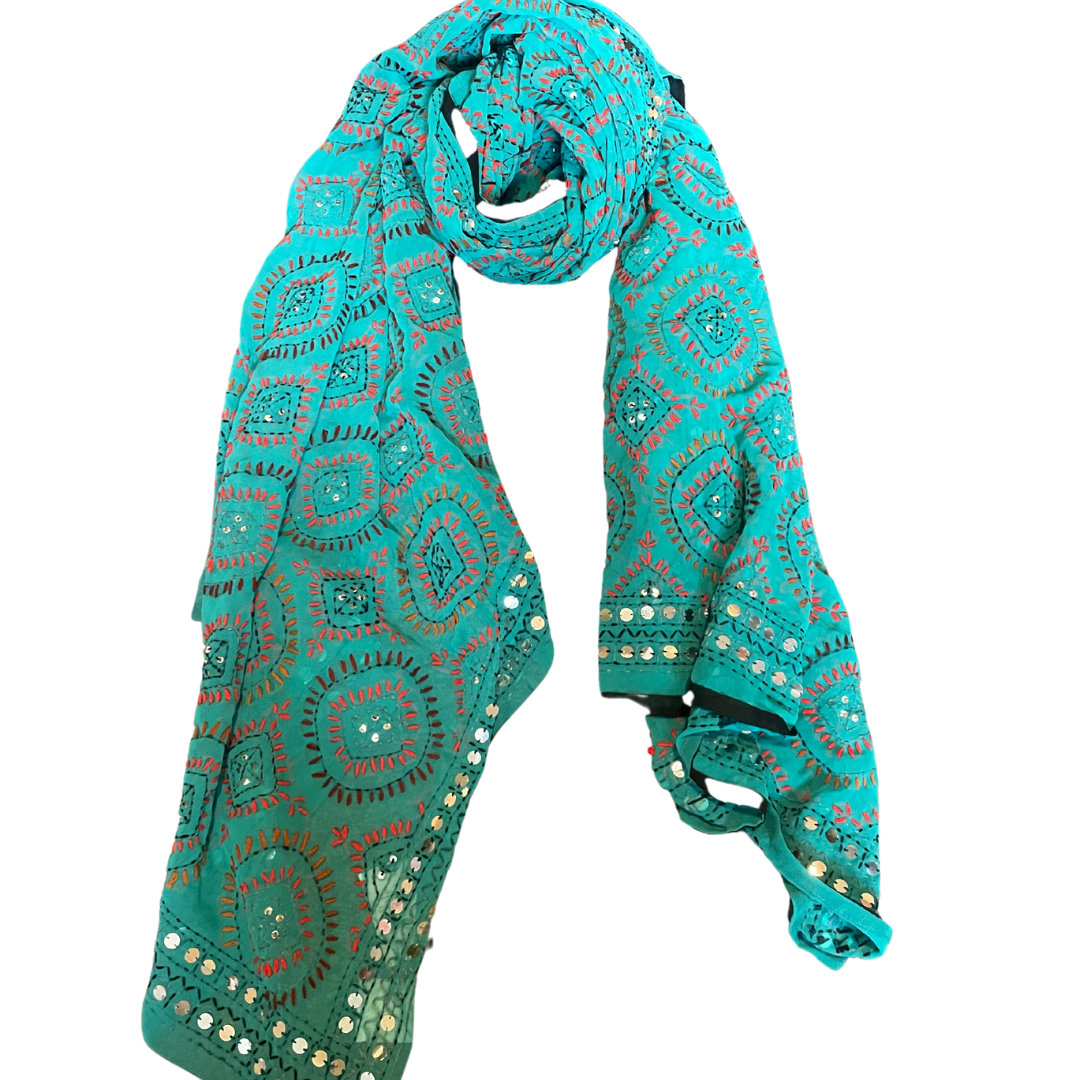 hand embroidered scarfs - Teal