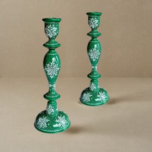 Green Snowflake Candle Sticks
