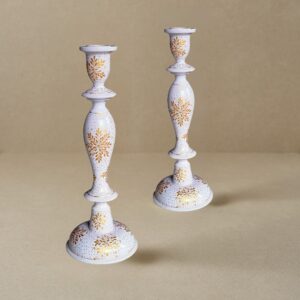 12\" Candle Stick Holder - White & Gold Christmas Snow Flake