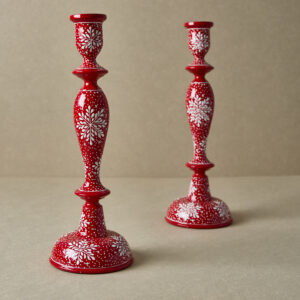 Red & White Christmas Snow Flake | 12" Candle Stick Holder