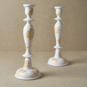 White & Gold Christmas Snow Flake | 12" Candle Stick Holder