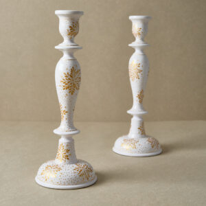 White & Gold Christmas Snow Flake | 12" Candle Stick Holder