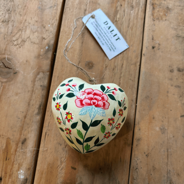 Ivory & Pink Flowers Hanging heart on wood