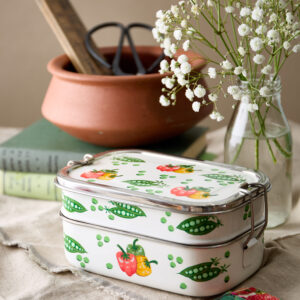 Peas & Peppers | Stainless Steel - Hand-Painted Tiffin-Style Lunchbox