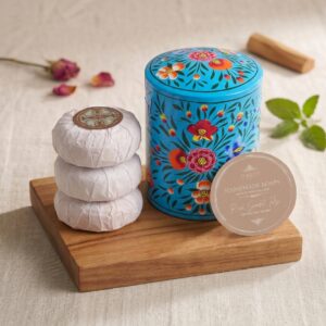 Hand-Painted Turquoise pot x3 soap