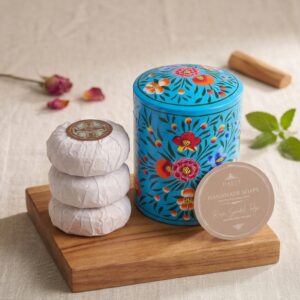 Hand-Painted Turquoise pot x3 soap